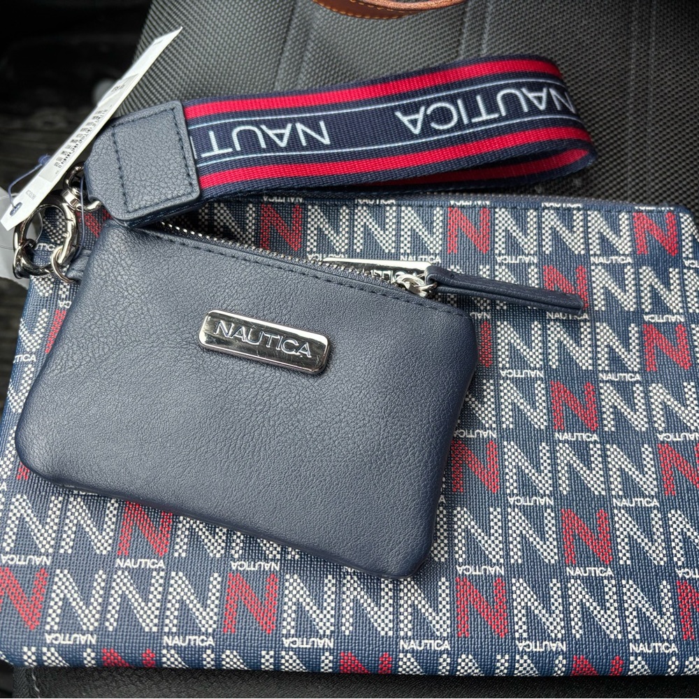 Nautica Navy Blue, Red & White Woman’s  Duel Wristlet Hand Clutch - NWOT